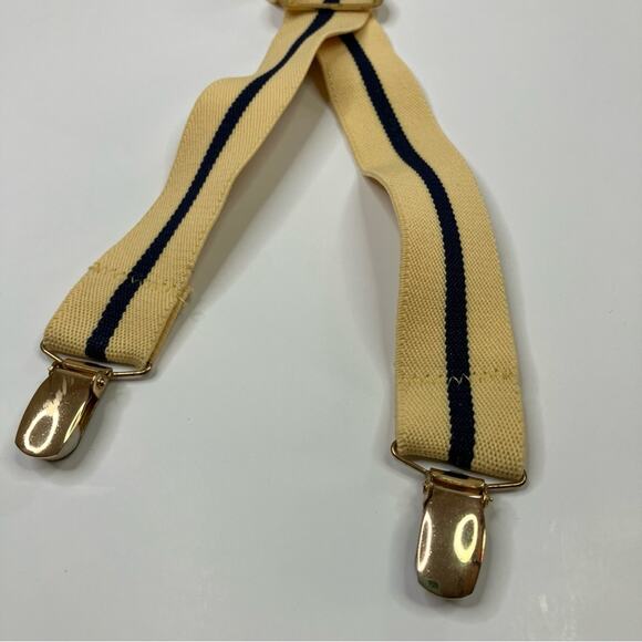 3/$30 Unbranded Yellow & Navy Blue Striped Men's Suspenders Silver Clips - Picture 3 of 4